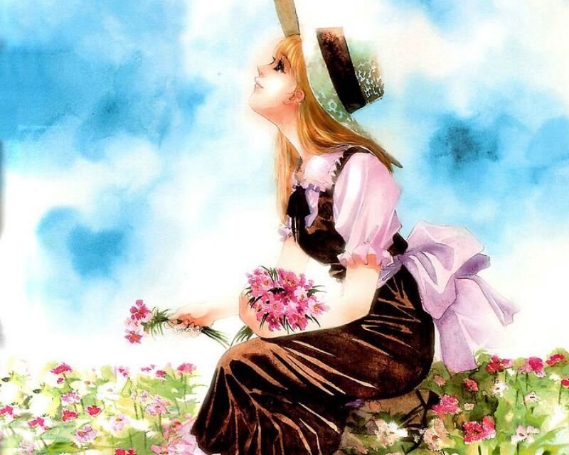 woman in a flower field