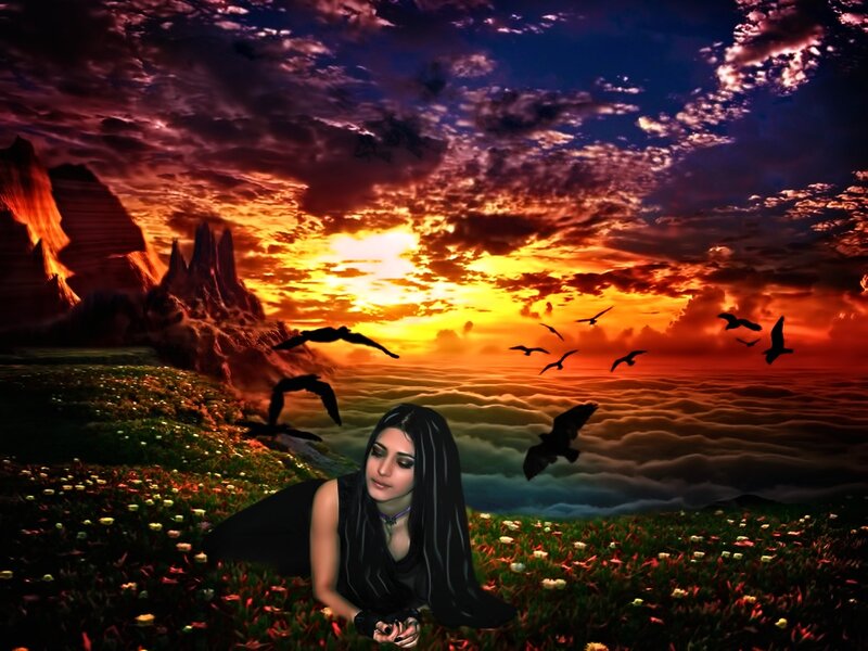 Woman in a Flower Field — Orange