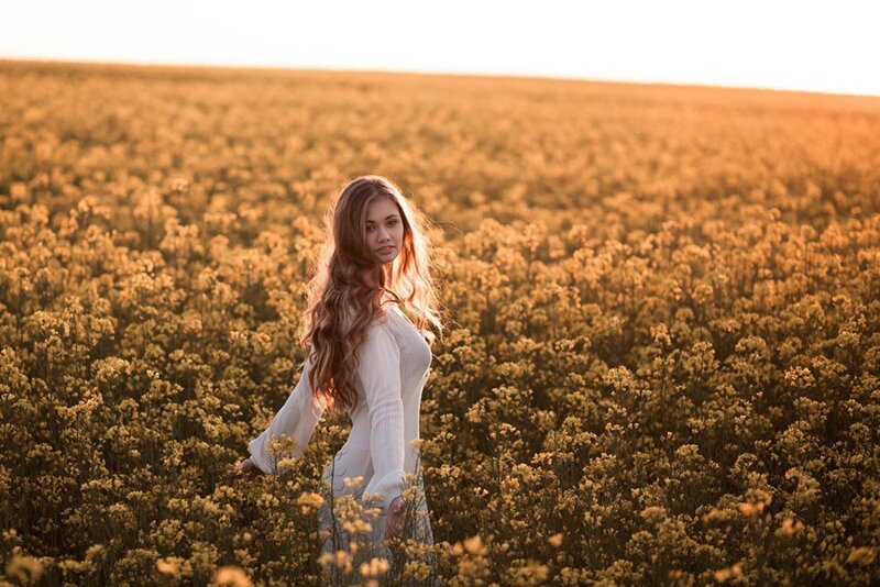 Woman in a Flower Field — Yellow