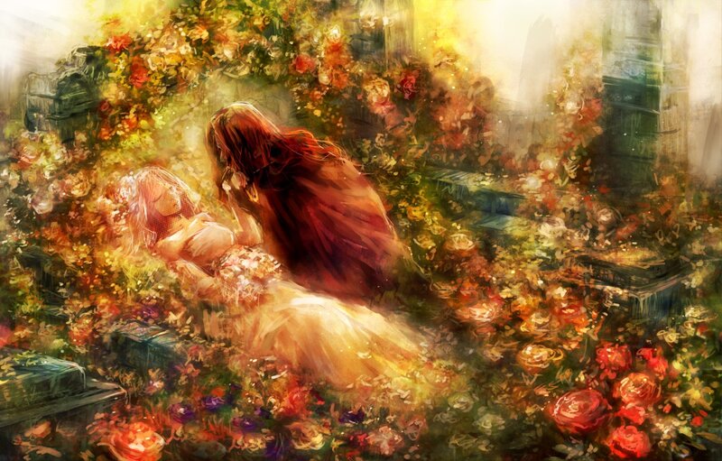 woman in a flower garden