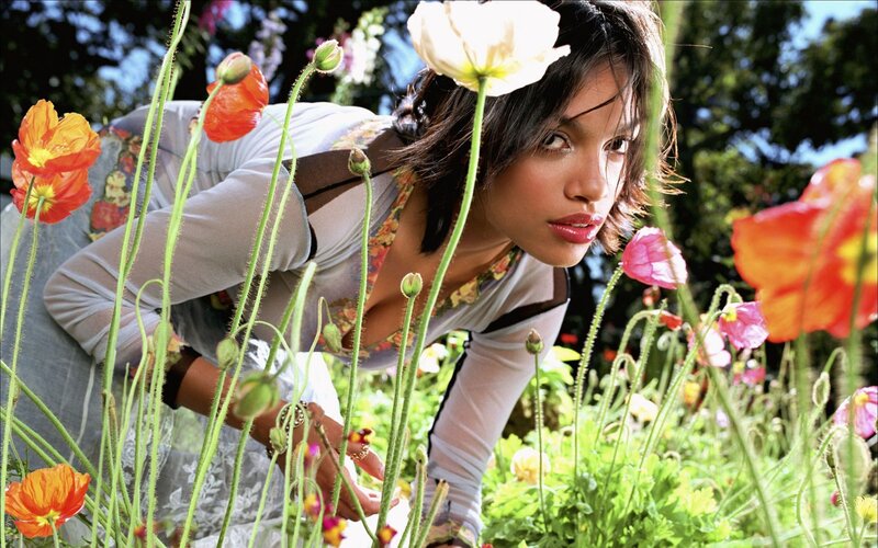 woman in a flower garden
