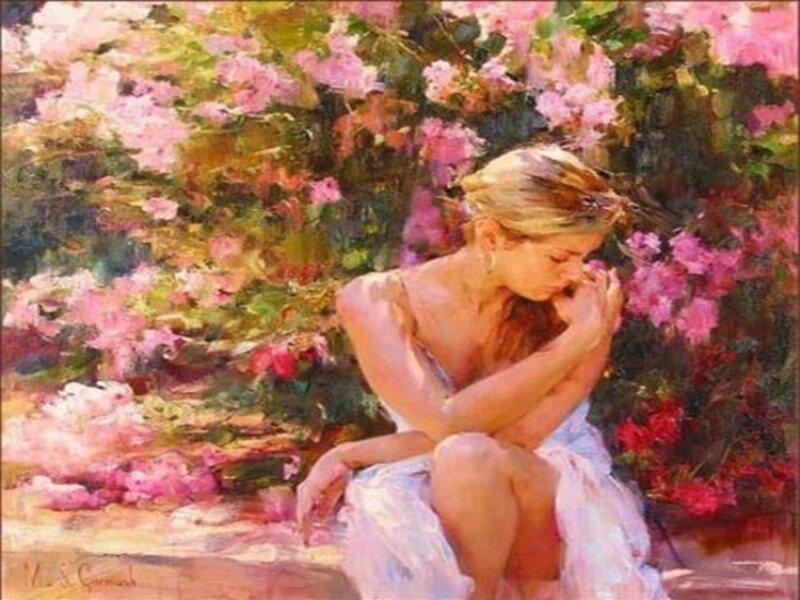 Woman in a flower garden