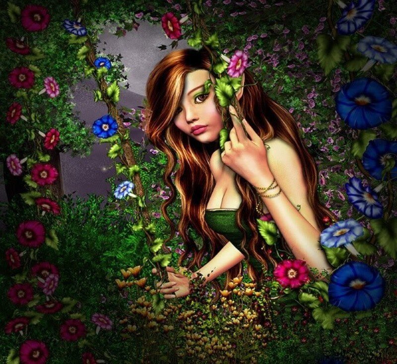 woman in a flower garden