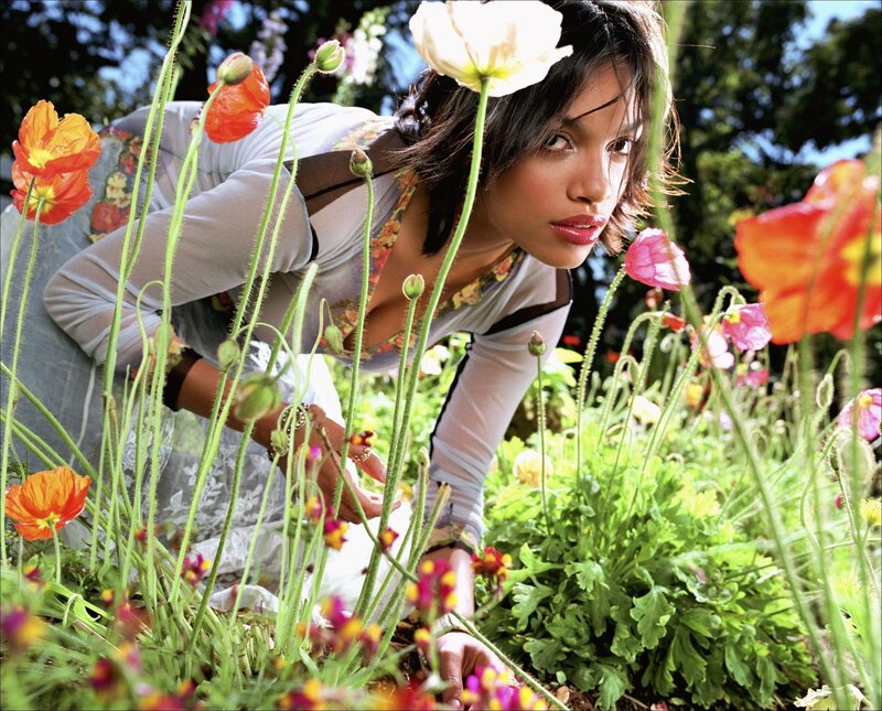 woman in a flower garden