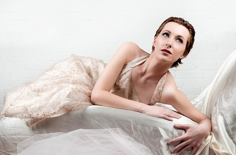 woman in a flowing dress