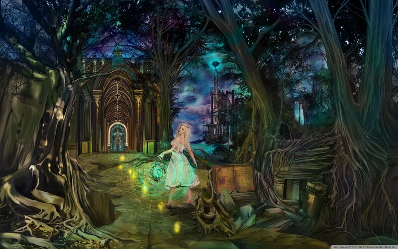 Woman in a Forest — Green, Mysterious
