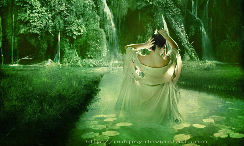 Woman in a Forest — Green, Serene, Digital Art