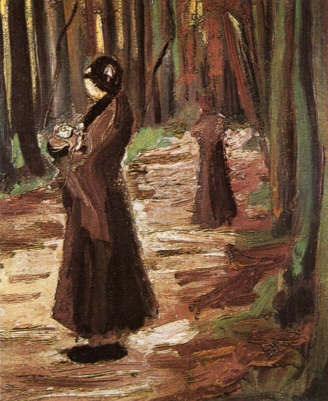 Woman in a forest painting