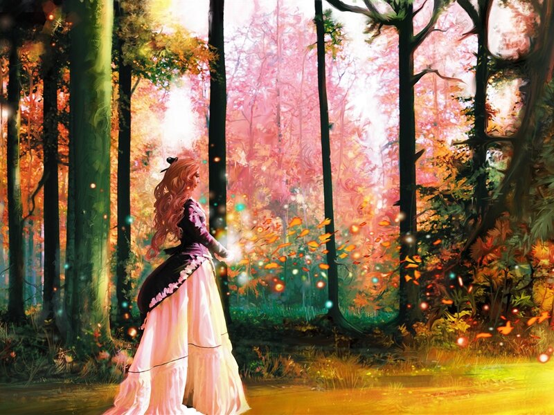 Woman in a Forest — Pink, Serene
