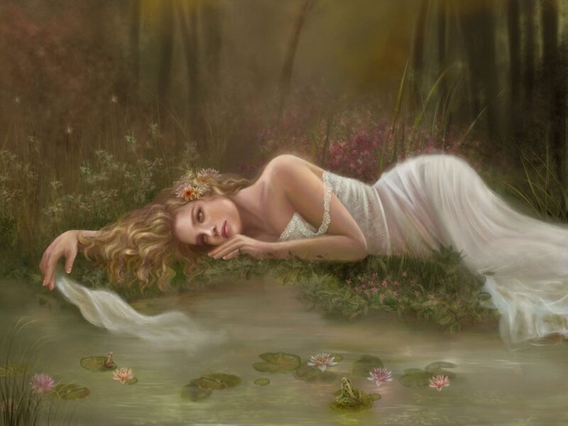 Woman in a forest pond