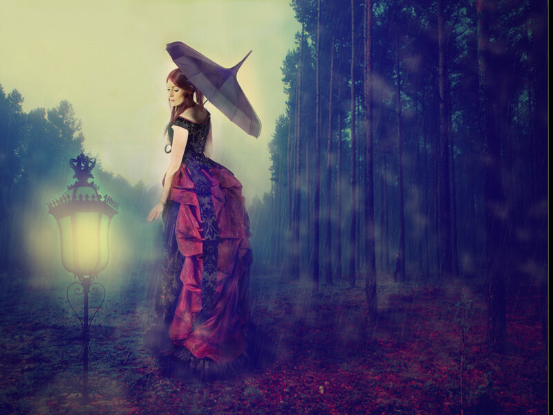Woman in a Forest — Purple, Dramatic