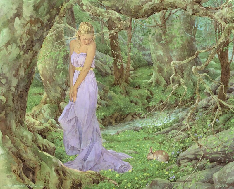 Woman in a forest with a rabbit