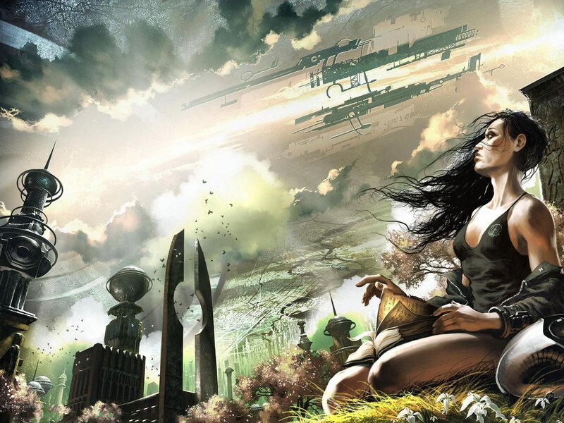 Woman in a futuristic city