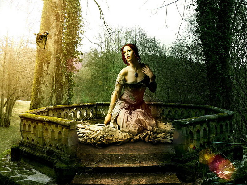 Woman in a Garden — Green, Dramatic