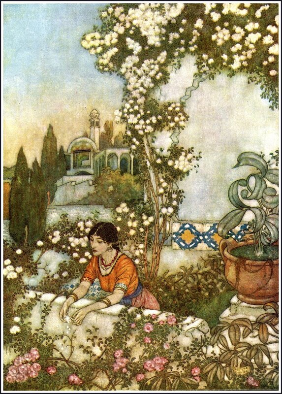 Woman in a garden with roses
