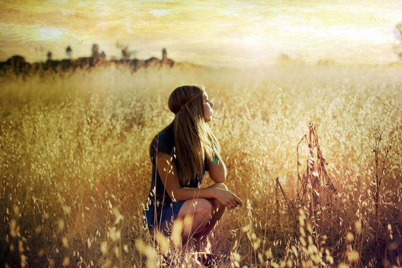 woman in a golden field