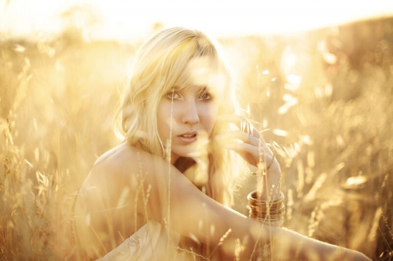 woman in a golden field