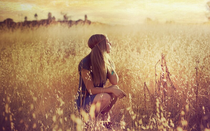 woman in a golden field