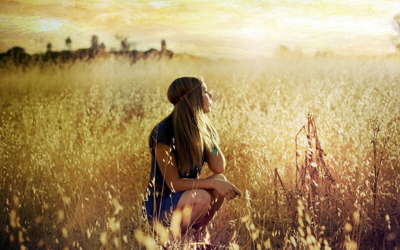 woman in a golden field