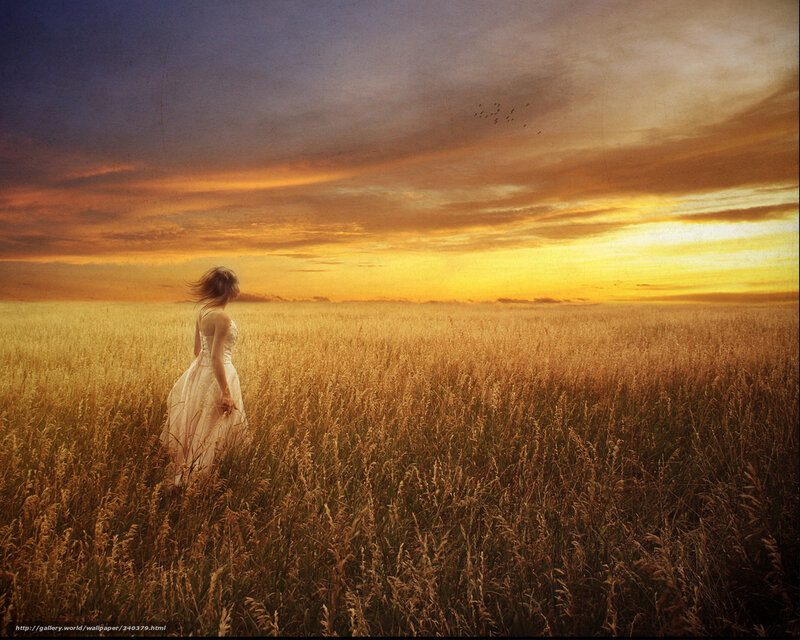 Woman in a golden field at sunset