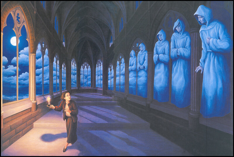 Woman in a gothic corridor