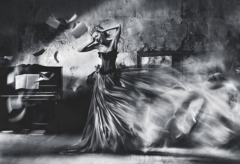 Woman in a Gown — Black, Dramatic, Photograph