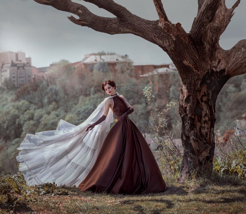 Woman in a Gown — Brown, Dramatic, Afternoon