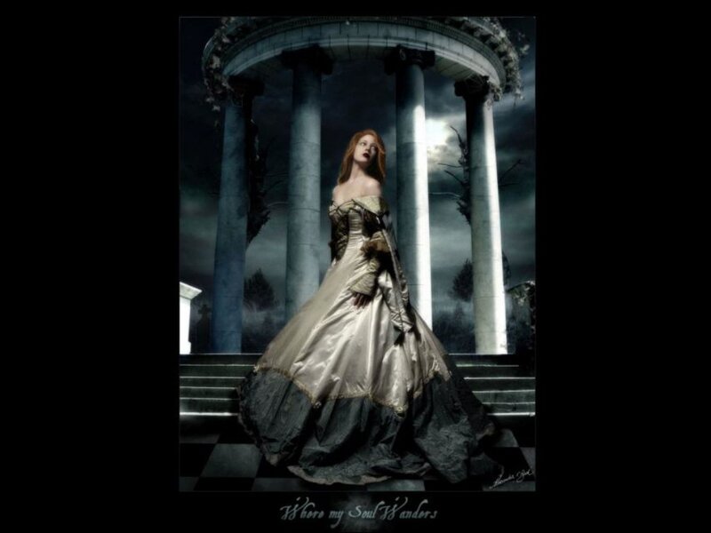 woman in a gown on steps