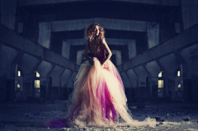 Woman in a Gown — Purple, Dramatic, Night, Photograph