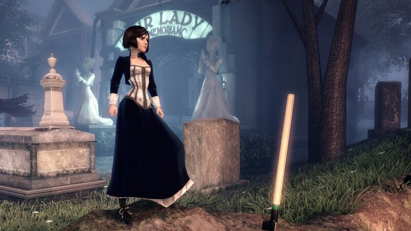 Woman in a graveyard at night