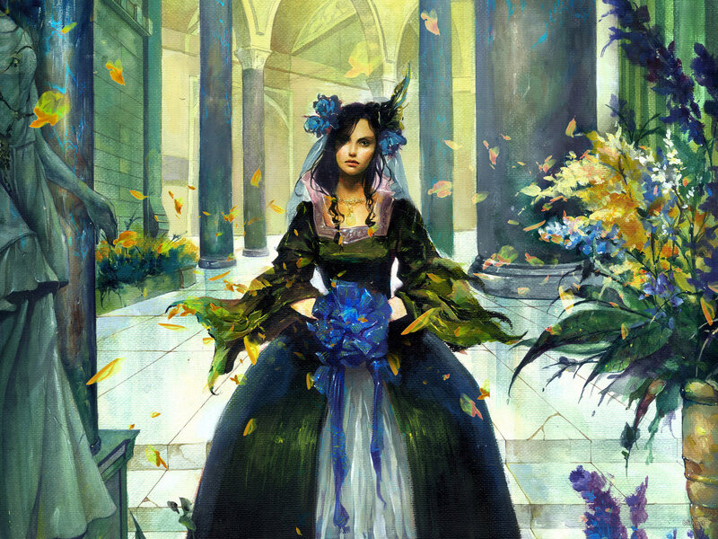 woman in a green gown