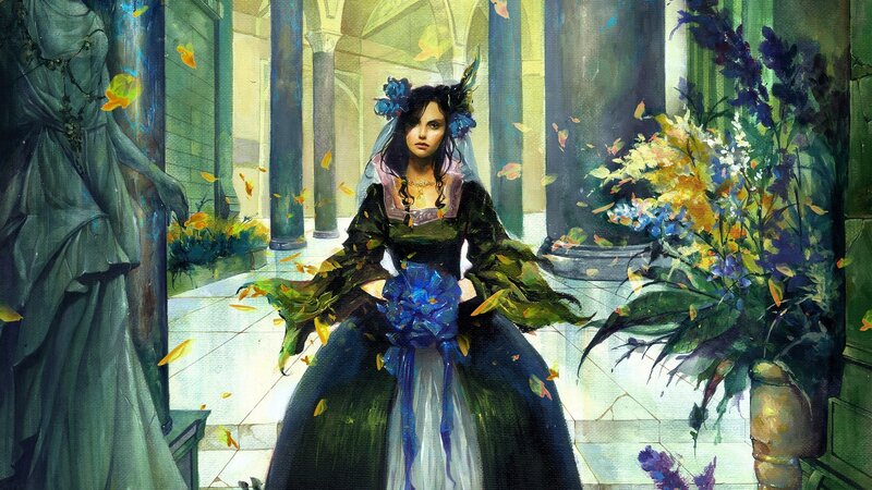 woman in a green gown