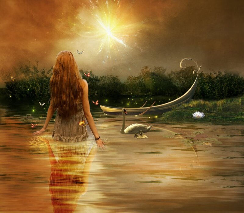 Woman in a Lake — Gold