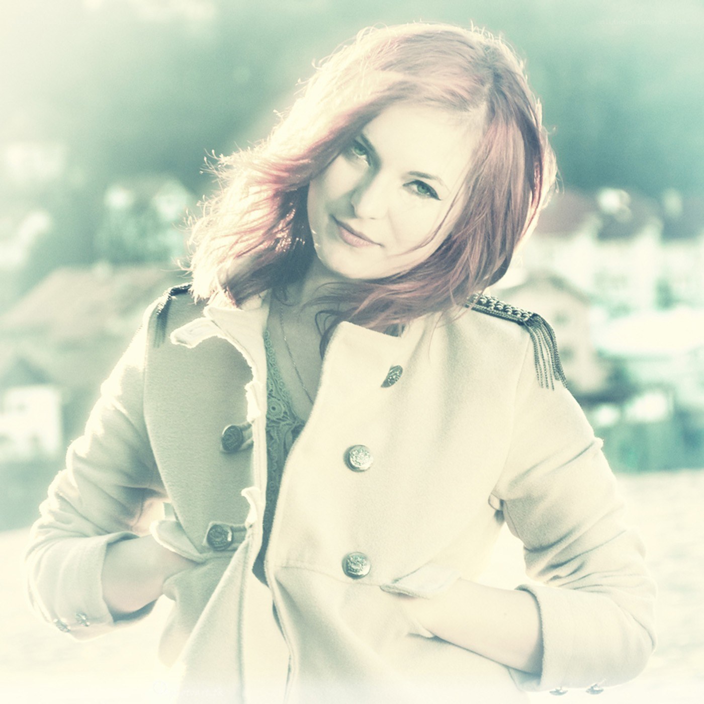 woman in a light coat