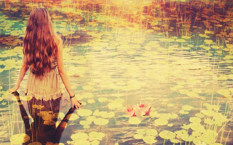 woman in a lily pond
