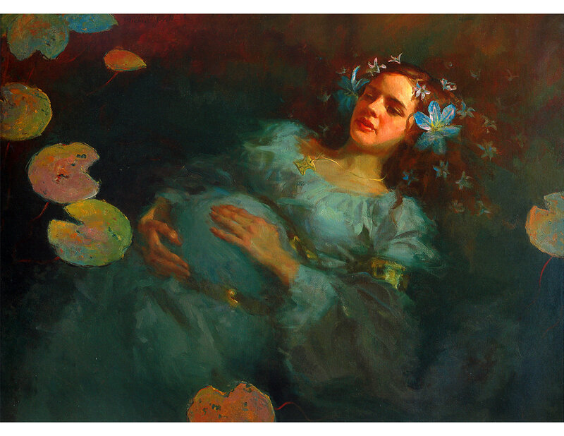 Woman in a lily pond
