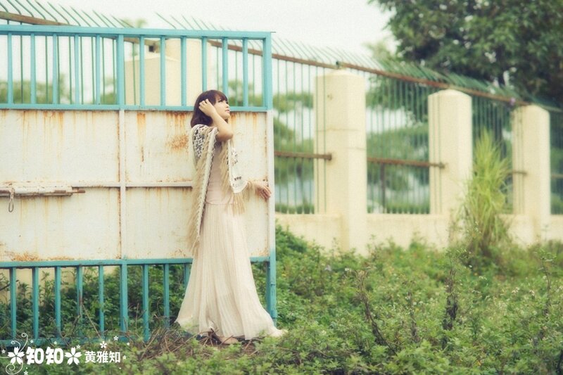 Woman in a long dress by a fence