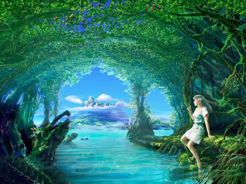 woman in a lush forest clearing