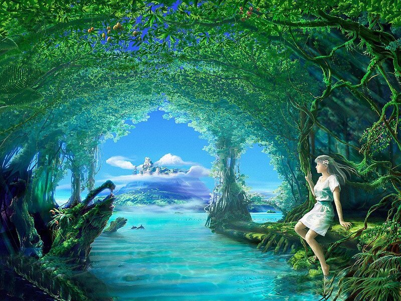 woman in a lush forest clearing