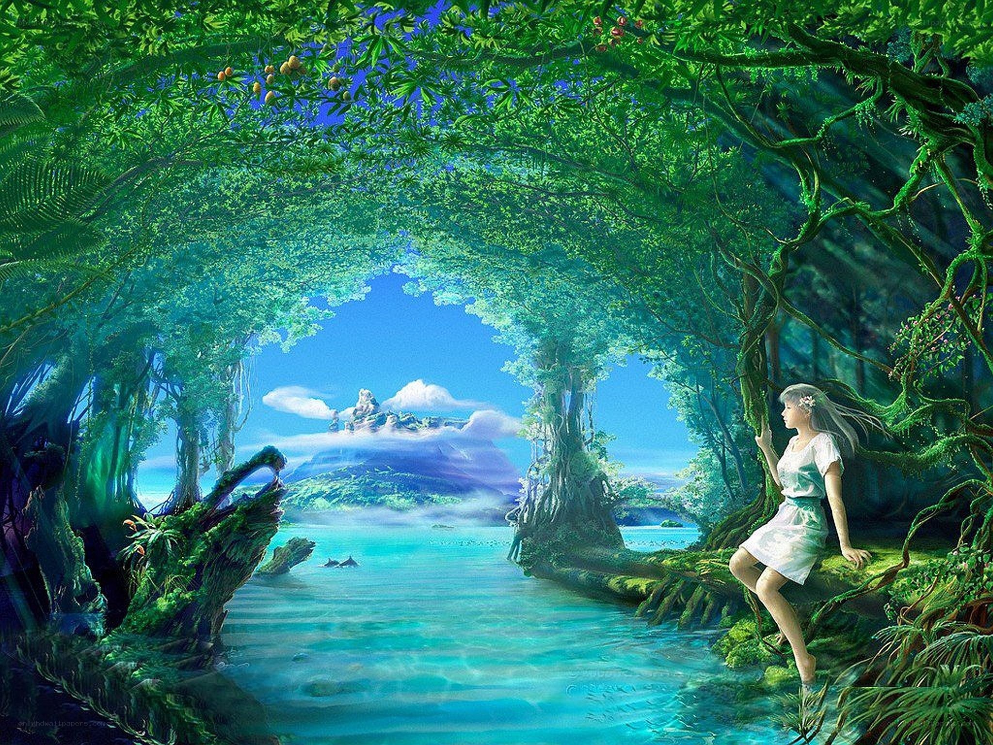 woman in a lush forest clearing