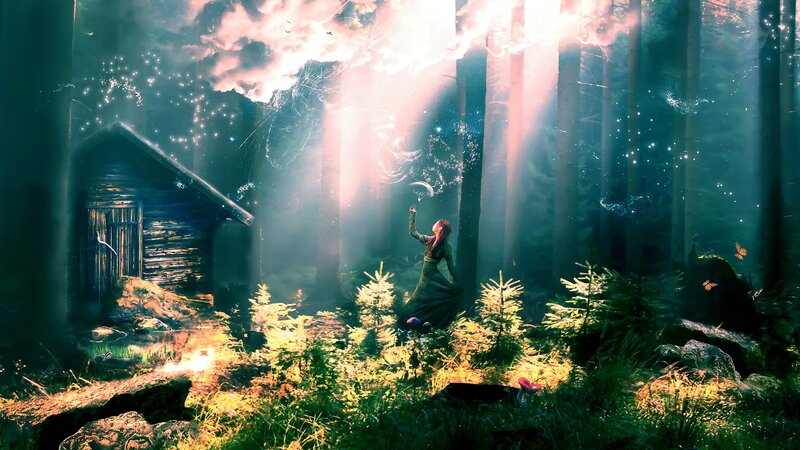 Woman in a magical forest