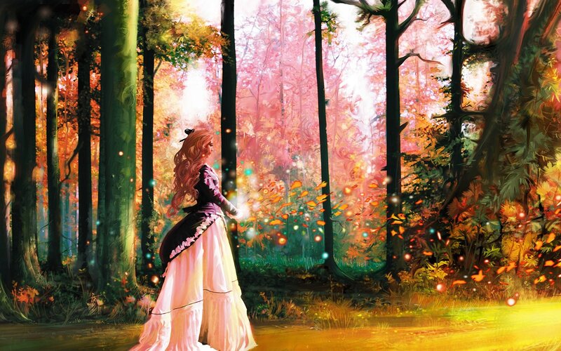 woman in a magical forest
