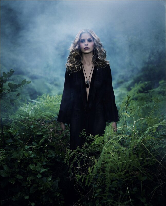 Woman in a misty forest