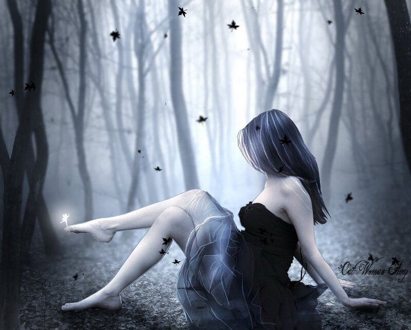 woman in a misty forest