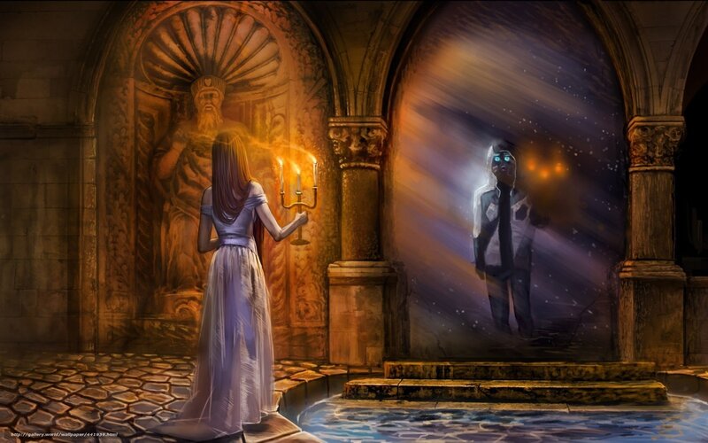 Woman in a mystical chamber