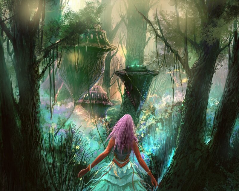 woman in a mystical forest