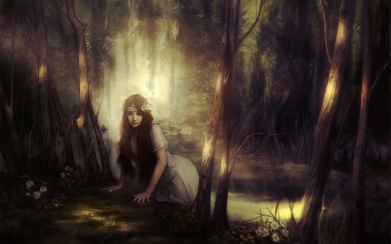 woman in a mystical forest