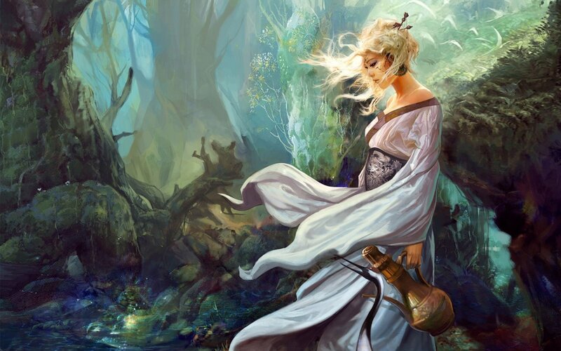 Woman in a mystical forest
