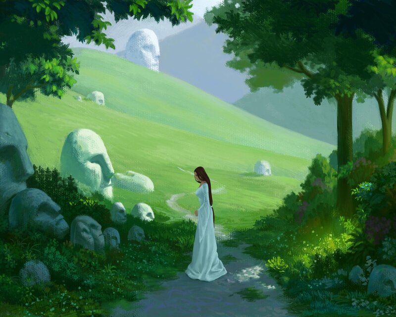 Woman in a mystical landscape