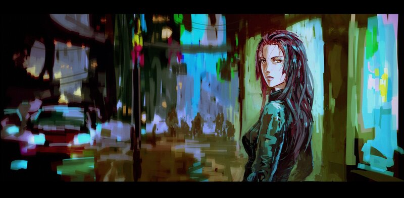 woman in a neon-lit city